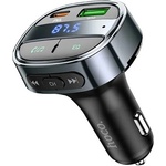 hoco. E70 Bluetooth FM предавател за кола, зарядно устройство USB+Type-C гнездо 30W, LED дисплей, ЧЕРНО (E70)