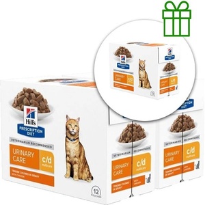 Hill's Hill s Prescription Diet Feline c/d MultiCare Пиле 12 x 85 г, 2+1 БЕЗПЛАТНО