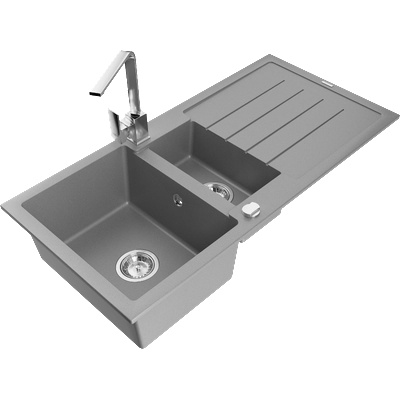Mexen Andres гранитна мивка с 1, 5 камери с отцедник и кухненски смесител Rita, сив - 6515-71-670300-00 (6515-71-670300-00)