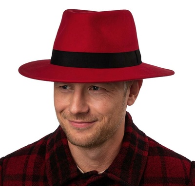Fiebig plstěný klobouk fedora nemačkavý cestovní červený