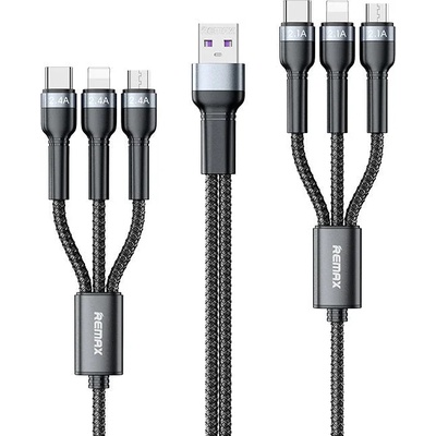 REMAX 6в1 Мултифункционален кабел за зареждане Remax Jany Series от Мicro USB + USB Type C + Lightning към Мicro USB + USB Type C + Lightning, 2m, Черен (RC-124)