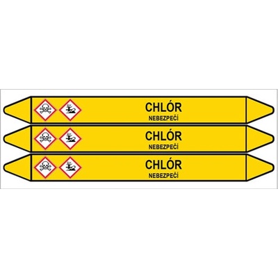 Značení potrubí, chlór,3 ks, 355 × 37 mm PZ 007413
