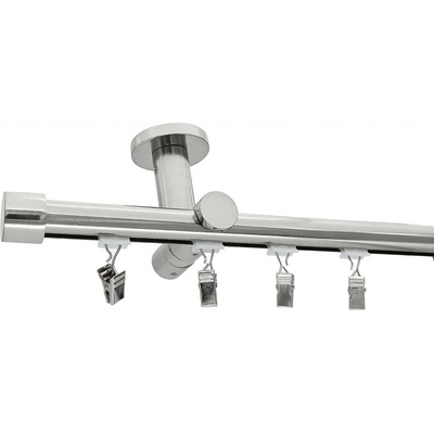 KovovégarnýžeCZ Stropní garnýž Rullo broadway 19 mm efekt nerez Dvouřadá jezdec s háčkem 160 cm