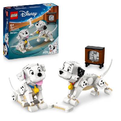 ǀ Disney Lucky & Penny 101 Dalmatians - Puppy Playset - Animal Figures to Play with Moving Heads, Legs & Tails - Bones & TV - Gift for Girls Ages 6 and Up - 43271