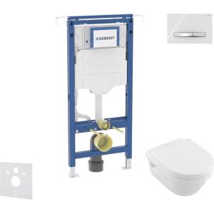 Geberit Duofix - Комплект от предстена инсталация, тоалетна чиния и седалка Villeroy Boch, бутони Sigma50, DirectFlush, SoftClose, CeramicPlus, алпийско бяло SANI11CK3110 (SANI11CK3110)