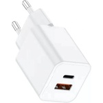 Lemontti GaN Dual Port мрежово зарядно устройство 25W (USB-C + USB-A), бяло (LEMIRDPGT25WA)