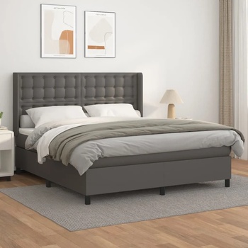 vidaXL Боксспринг легло с матрак, сиво, 180x200 см, изкуствена кожа (3132517)