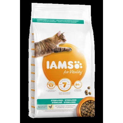 Iams Vitality Light in Fat - Пълноценна суха храна за израснали и кастрирани котки със сушено пилешко и пуешко месо, 800 гр