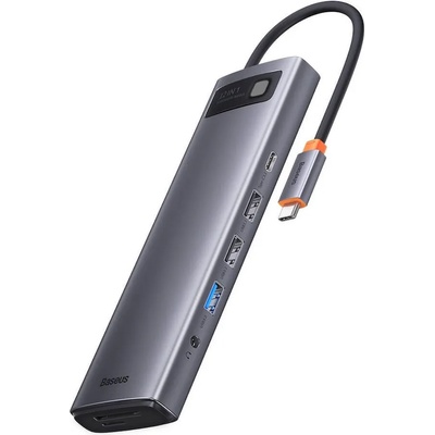 Baseus USB-C 8K Metal Gleam Series 12-in-1 Hub (WKWG020213) - мултифункционален хъб за свързване на допълнителна периферия за устройства с USB-C (тъмносив)