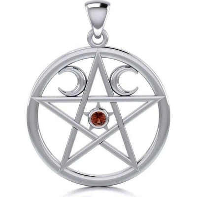 Fantasy Šperky PENTAGRAM WICCA granát stříbro MJW153