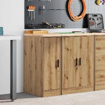 vidaXL Гаражен шкаф за съхранение, дъб артизан, 30x51x85 см, бор масив (860561)