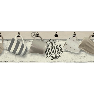 Vinylové bordury na zeď L73691, rozměr 17,6 cm x 5 m, hrníčky, Ugépa