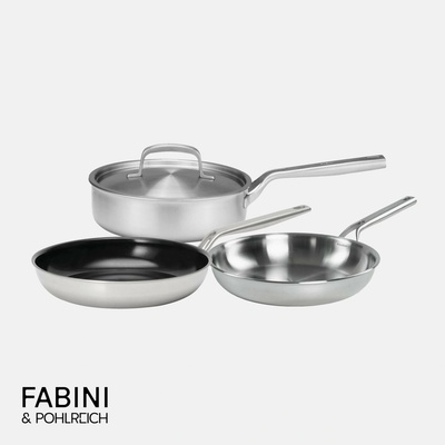 Sada pánví FABINI & Pohlreich, ø 24 cm + ø 26 cm, 4 díly - Nerezové beznýtové pánve z pětivrstvé nerezové oceli