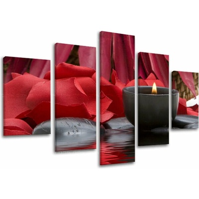 Päťdielny obraz relaxačného motívu v červenej a čiernej na plátne – Feng Shui - 100x80 cm