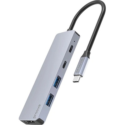 Proove IRON LINK 5in1 хъб Type-C, 2x Type-C, 2x USB 3.0, HDMI, PD, алуминиева сплав, за всички операционни системи (HBIL00222024)
