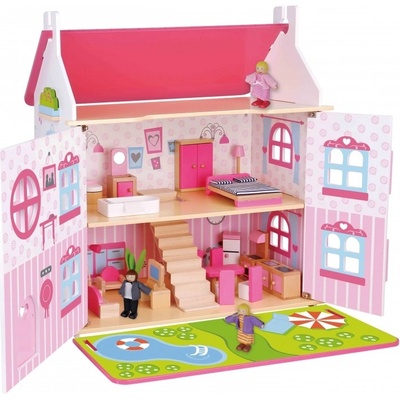 TOOKY TOY Dvoupatrový dřevěný domeček pro panenky