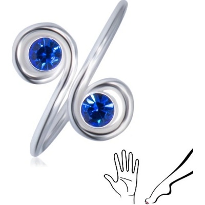 Šperky eshop strieborný prsteň 925 na ruku alebo nohu dva modré zirkóny v špirálach AC1.26
