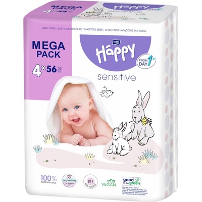 BELLA Baby Happy Sensitive vlhčené čisticí ubrousky pro děti 4 x 56 ks