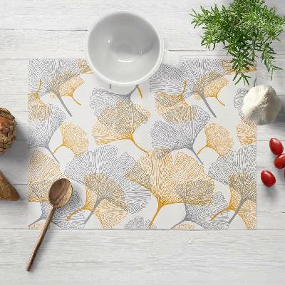Biante bavlna prostírání Sandra SA-745 Šedo-hořčicové ginkgo listy na bílém 30x40 cm