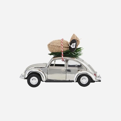House Doctor Vánoční autíčko Xmas Car Mini Chrome stříbrná barva kov plast textil