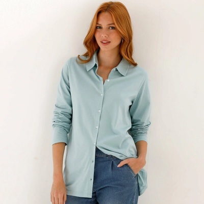 Jednobarevné tunikové tričko s dlouhými rukávy tyrkysová – Zboží Mobilmania