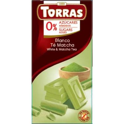 Torras biela čokoláda bez cukru s matcha 75 g