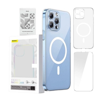 Baseus Crystal Magnetic Case Set (ARSJ011002) - поликарбонатов кейс с MagSafe и стъклено защитно покритие за дисплея за iPhone 14 Pro (прозрачен)