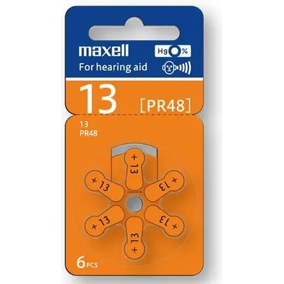 Maxell Батерия цинково въздушна maxell za13 6 бр. бутонни за слухов апарат в блистер (ml-bz-za13)