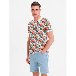 Ombre Clothing Памучна поло риза с цветен печат - бяла Ombre Clothing | Byal | МЪЖЕ | S
