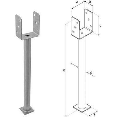 Domax PS R500 zapuštěná patka sloupku typu U 100 - 101 x 60 x 124 x 4.0 mm