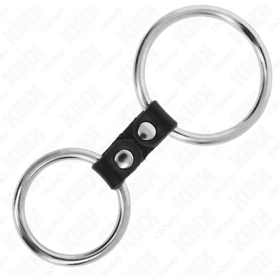 Двоен пенис пръстен с кожена връзка - Double Metal Penis Ring 1 (D-241289)