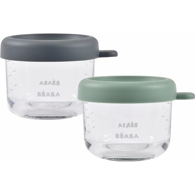 Beaba Kelímky na jídlo skleněné green grey 2 x 250 ml