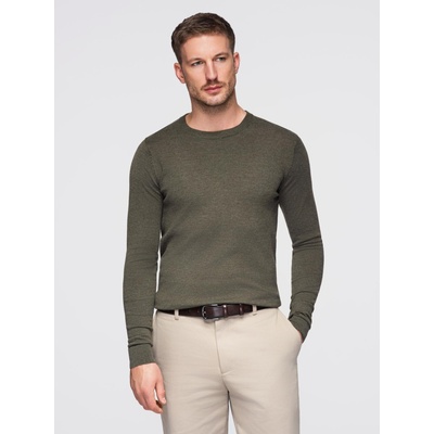 Ombre Clothing Мъжки вискозен пуловер BASIC classic с кръгло деколте - маслинов меланж V17 OM-SWBS-0106 Ombre Clothing Ombre Clothing | Zelen | МЪЖЕ | L