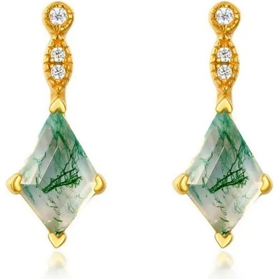 Majya Stříbrné náušnice RENEWAL pozlacené s mechovým achátem 11805