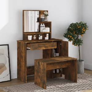 vidaXL Комплект тоалетка, опушен дъб, 86, 5x35x136 см (3114152)