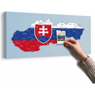 Obraz na korku mapa Slovenska se státním znakem a okolními státy - 100x50 flags