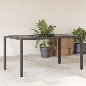 vidaXL Градинска маса със стъклен плот черен 150x90x75 см полиратан (365531)