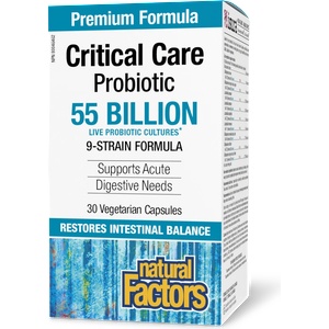 Natural Factors Пробиотик - Critical Care Probiotic, 55 млрд. активни пробиотици, 9 щама формула, 30 V-капсули Natural Factors (1817 NF)