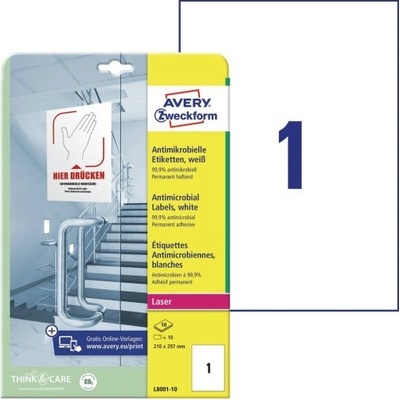 Avery Zweckform L8001-10 Antimikrobiální etikety A4 210 x 297 mm 10 ks bílá