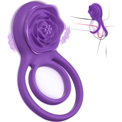 SuperLove Vibrating Cock Ring with Rose Clitoral Stimulator Purple