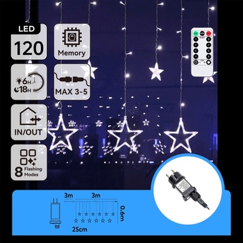 Aigostar - LED външна коледна верига 120xLED/6W/230V/8 режима 3x0, 6m IP44 студено бяло+ДУ (AI2198)