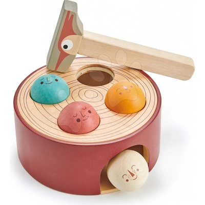 Tender Leaf Toys zatĺkačka Woodpecker Game s kladivom a 4 loptičkami