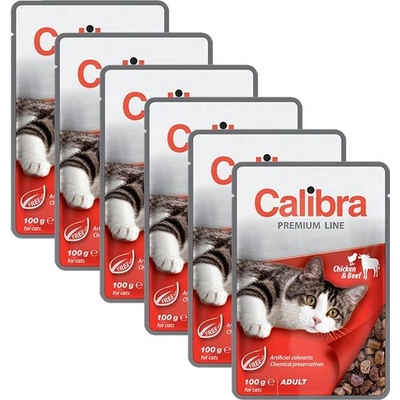 Calibra Котка Възрастен пилешки и говежди парчета в сос 6 x 100 г