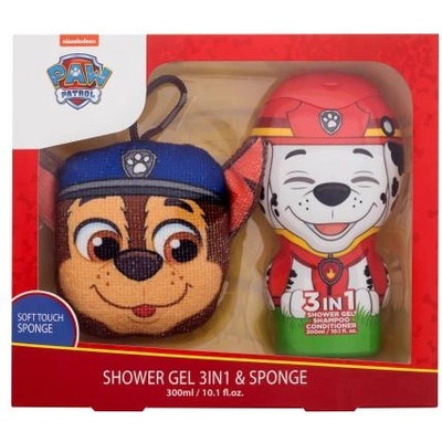 Nickelodeon Paw Patrol Marshall 3in1 Shower Gel, Shampoo & Conditioner подаръчен комплект: душ гел, шампоан и балсам 300 мл + гъба за баня