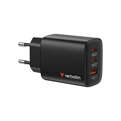 Verbatim Essentials, GaN nabíječka do sítě USB-A QC 3.0, 2 USB-C PD 3.0, černá, 65W, vyměnitelné vidlice EU/UK/US/AUS (32352)