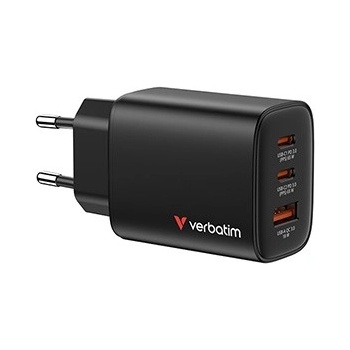 Verbatim Essentials, GaN nabíječka do sítě USB-A QC 3.0, 2 USB-C PD 3.0, černá, 65W, vyměnitelné vidlice EU/UK/US/AUS (32352)