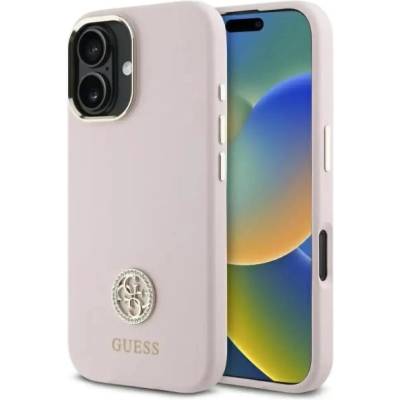 GUESS Силиконов кейс Guess Logo Strass 4G за iPhone 16 - светло розов (3666339328887)