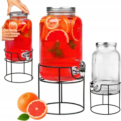SuperButelki Džbán sklenice 6000 ml + kohoutek + rýhovaný stojan 6 l