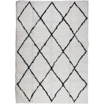 Шаги килим с дълъг косъм, модерен, кремав и черен, 160x230 см