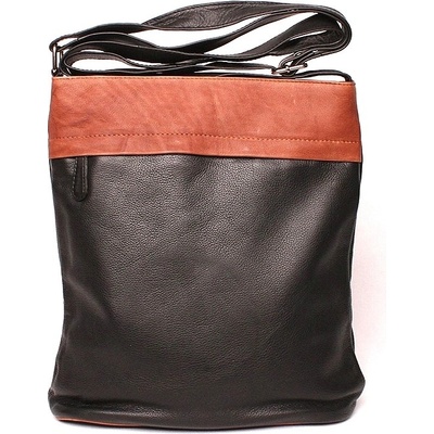 Středně velká černo-kožená crossbody kabelka CiNiNO no. 1465 hnědá
